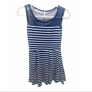 Navy & White Striped A-Line Strapless Dress